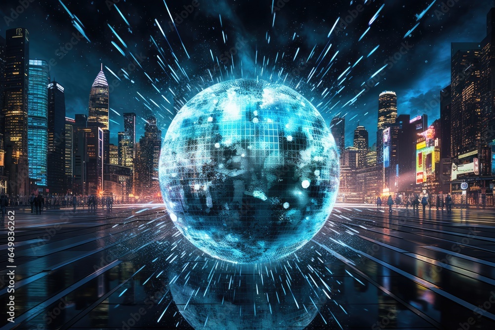 Poster internet globe with city in the background generative ai