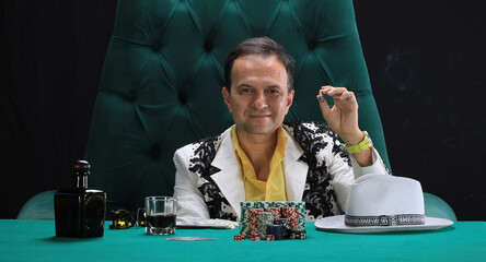 portrait of a male gambler, poker player