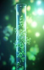 Molecular structure in glass test tube,created with generative ai tecnology.