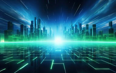 Background of blue-green city buildings,created with generative ai tecnology.