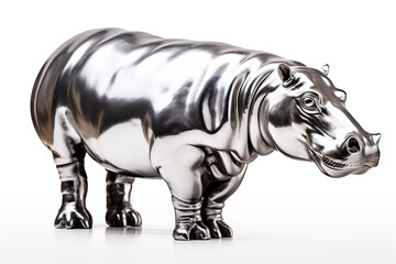 silver hippo on a white background - obrazy, fototapety, plakaty