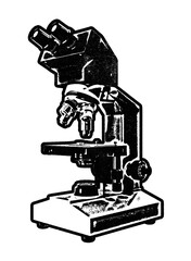 Microscope retro stencil illustration stamp with distressed grunge texture isolated on transparent background