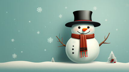 Snowman design -  blue-green black ground - festive holiday - top hat - fun 