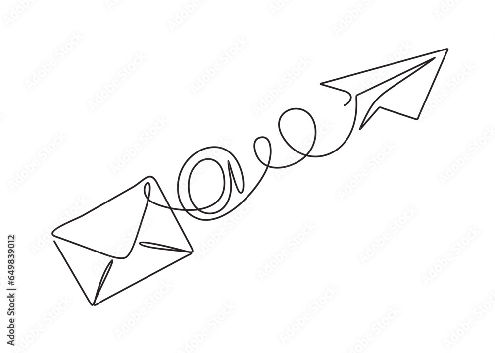 Aufkleber continuous one line drawing of email message post letter send illustration sketch outline drawing.on