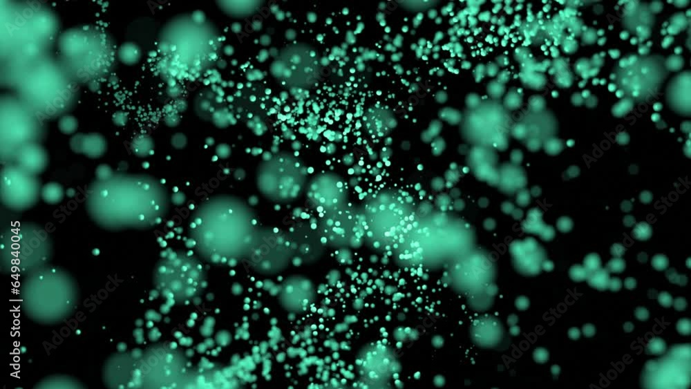 Poster vortex of particles in stream on black background. design. colored particles move in live stream of 