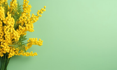 Vibrant bouquet of mimosa flowers. Created by AI