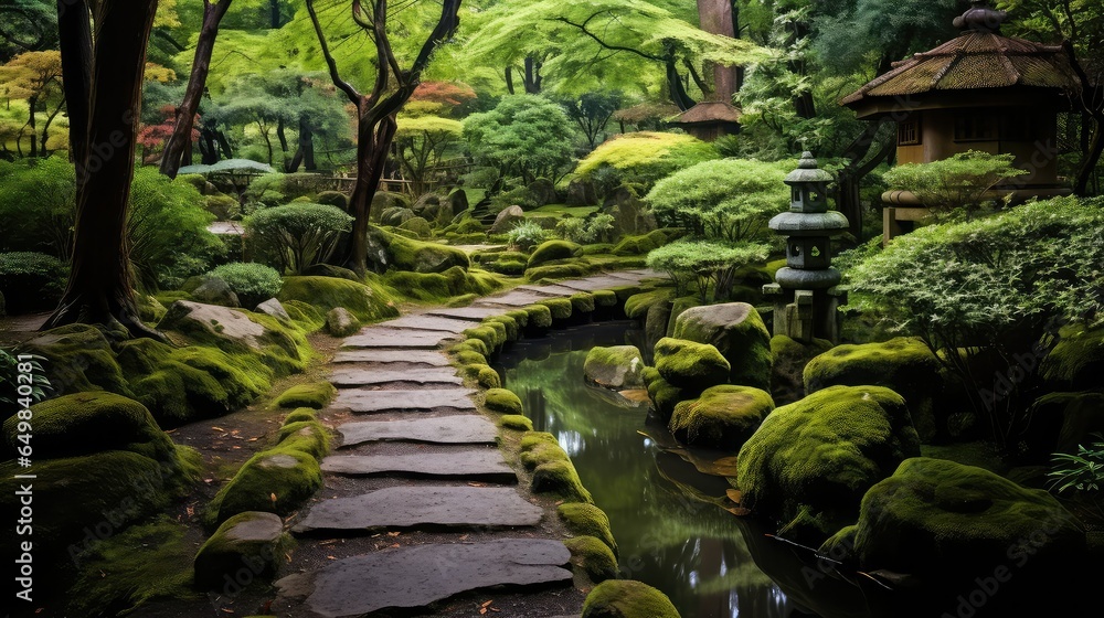 Wall mural japan japanese zen garden illustration rock buddhism, nature balance, background texture japan japan