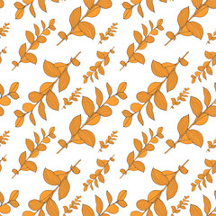 Autumn seamless vector pattern with yellow branches and leaves on a white background. Pattern for textiles, covers, backgrounds, clothing designs, covers.