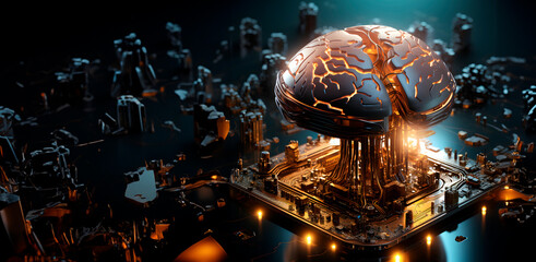 Artificial intelligence brain with processor. AI concept. AI generated