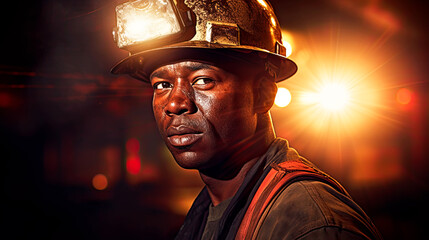 portrait black man underground miner - obrazy, fototapety, plakaty
