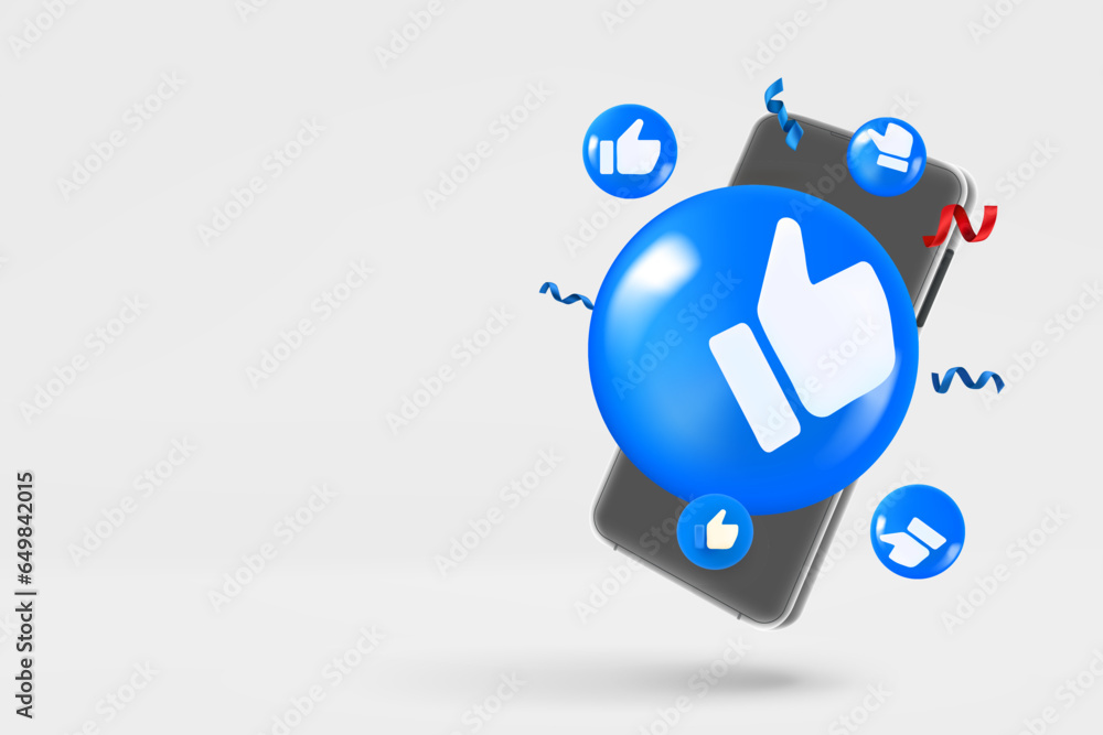 Poster modern smartphone with social media icons. 3d vector banner with copy space