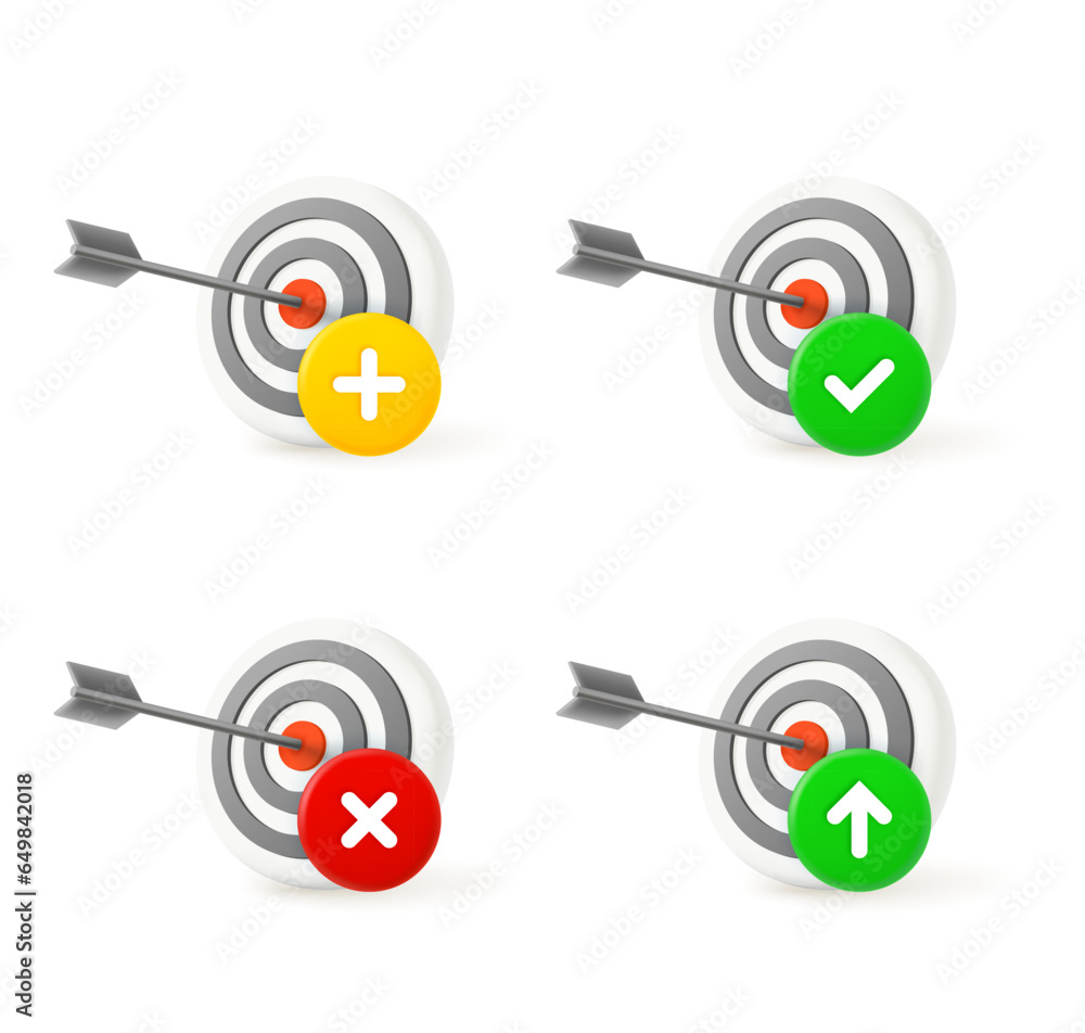 Poster Darts game icon set with different pictograms. 3d vector icons set