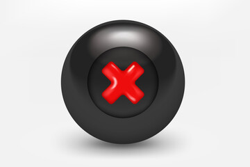 Obraz premium Black ball with red cross icon. 3d vector illustration 