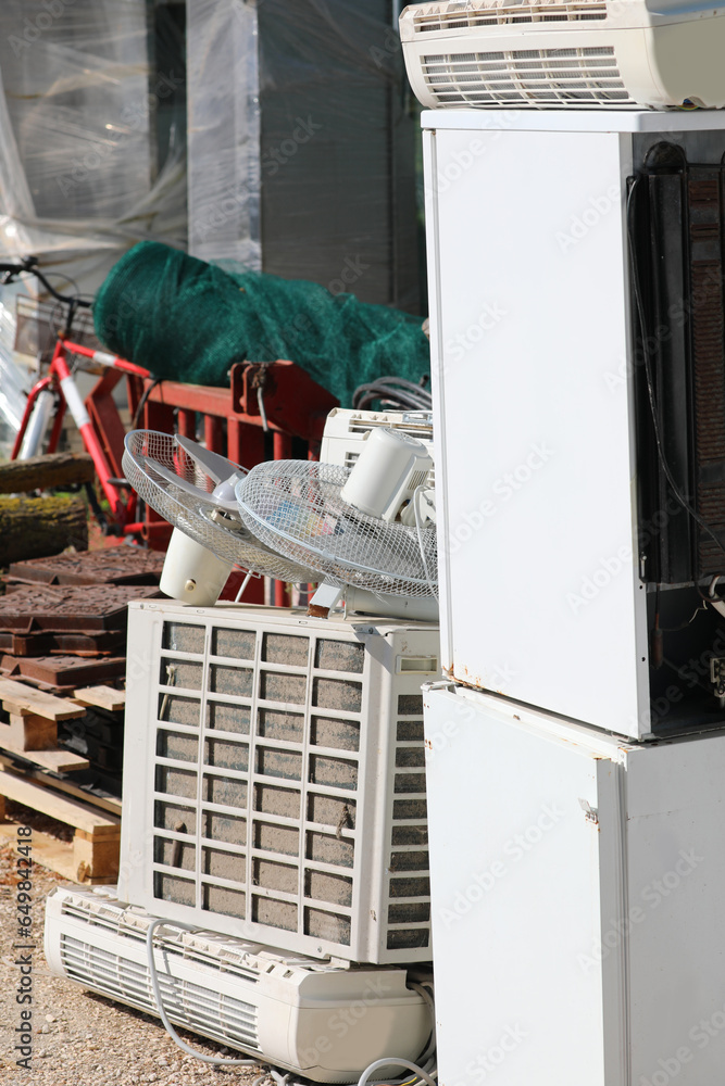 Canvas Prints recycling center with many old broken appliance