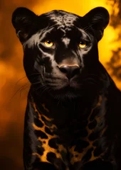 Tuinposter Animal portrait of a black panther on a golden background conceptual for frame © gnpackz