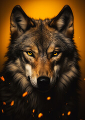 Animal portrait of a wolf on a golden background conceptual for frame
