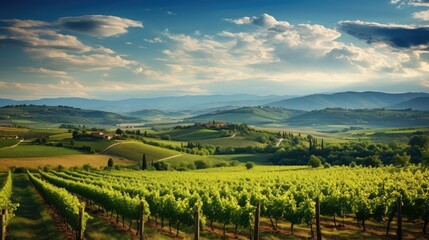 Fototapeta na wymiar countryside tuscan vineyards expansive illustration y green, agriculture country, sky nature countryside tuscan vineyards expansive