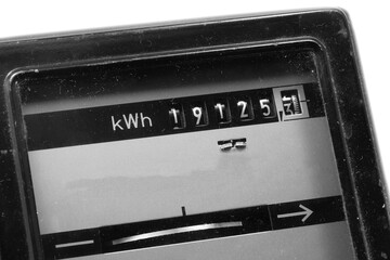 mechanical Electricity meter with the value in kWh and white background
