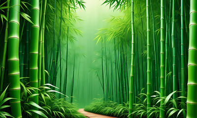 Small wooden path in bamboo forest 