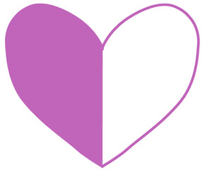 Violet and white color semi heart digital cute cartoon isolated element illustration, Valentine day concept,Love Sign