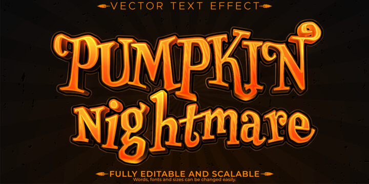 Pumpkin nightmare horror text effect, editable halloween and scary text style