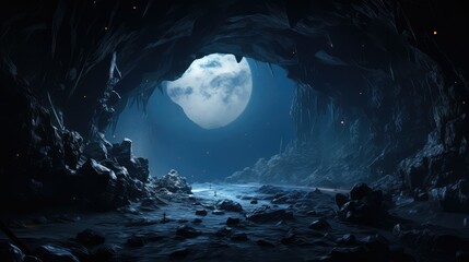 landscape moon dark caves illustration design stone, rock outdoor, travel mountain landscape moon dark caves - Powered by Adobe