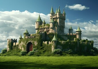 Obraz premium Landscape with medieval castle, fantasy and history concept of the middle ages. Generative AI