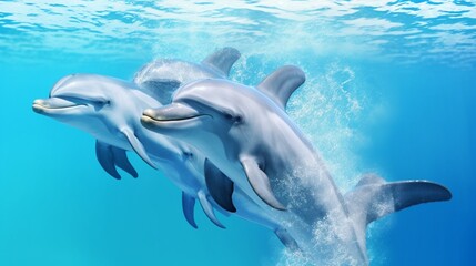 Fototapeta premium baby dolphin single color background UHD 8k Generative Ai