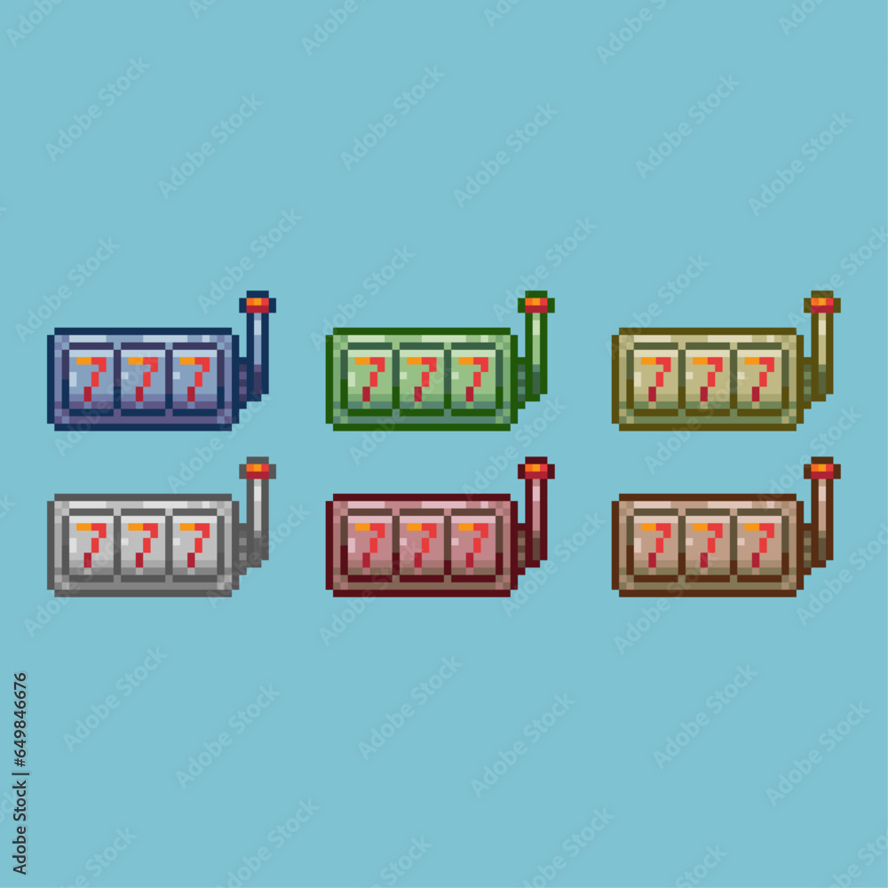 Fototapete pixel art sets of jackpot roll game with variation color item asset. simple bits of rolling game on 