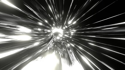 Dark tunnel with white neon lights.
3D illustration for background.