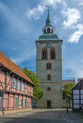 Obraz premium Historic centre of Wiedenbrück with the Church of St. Aegidius, Rheda-Wiedenbrück, East Westphalia-Lippe, North Rhine-Westphalia, Germany