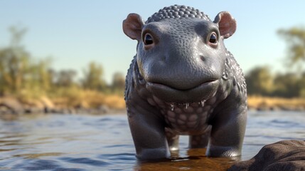 baby hippo UHD 8k Generative Ai - obrazy, fototapety, plakaty