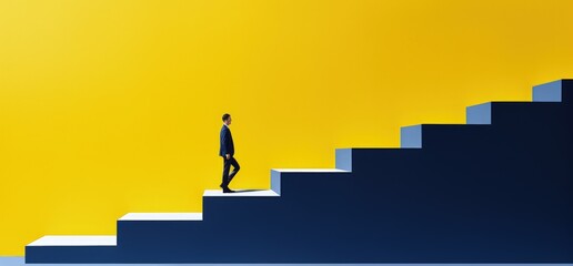Businessman on ladder, business conceptual illustration. Generative AI - obrazy, fototapety, plakaty