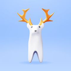 3D Christmas Deer Statue Isolated. Render Ceramic Deer Figurine. Cute Deer with Antlers. Happy New Year Reindeer Decoration. Merry Christmas Holiday. New Year and Xmas Celebration. Vector Illustration