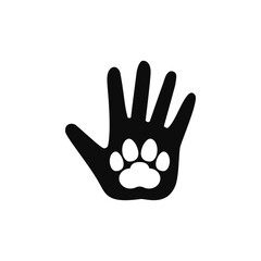 Hand palm with paw print inside.  Vector on empty clean white background.  © Siarhei