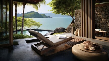wellness island spa retreat illustration beautiful tropical, summer travel, nature fit wellness...
