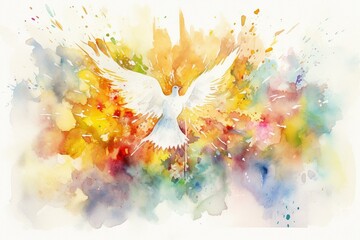 Religious celebration inspired by Holy Spirit descending. Christian artwork featuring watercolor banner. Generative AI - obrazy, fototapety, plakaty