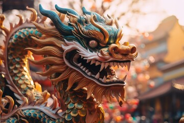 Fototapeta na wymiar Chinese dragon statue, Chinese new year greeting card. 