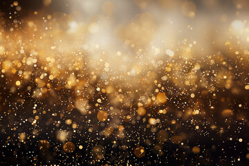 Fototapeta na wymiar Abstract shiny golden holiday background with sparkles, glitter, bokeh holiday lights, Christmas or New Year background