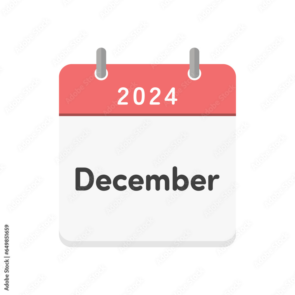 Wall mural simple calendar icon with the letters 2024 and december - english calendar for december 2024