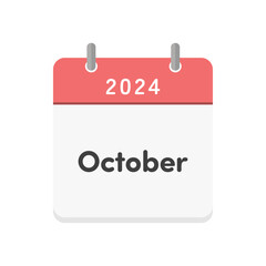 Simple calendar icon with the letters 2024 and October - English calendar for October 2024