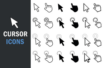 Computer mouse click cursor gray arrow icons set and loading icons. Cursor icon. Vector illustration. Mouse click cursor collection. - obrazy, fototapety, plakaty