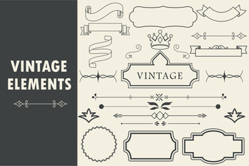 Set  Vintage line elements. Retro design elements. Ornaments and Frames. Drawing geometrics line. Decoration, banners, posters, emblems, labels. Vector illustration