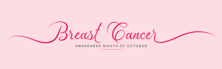 Breast Cancer Awareness line lettering. Hand drawn modern vector calligraphy isolated on pink background. Simple inscription with swashes, wavy lettering text. Awareness Month October Banner Template.