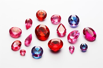 vibrant red and pink ruby gems on plain background. Generative AI