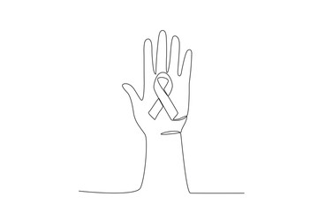 A tape against violence on the palm. International day for the elimination of violence agains women one-line drawing