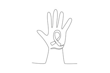 A ribbon and hands form a symbol of the prohibition of violence . International day for the elimination of violence agains women one-line drawing
