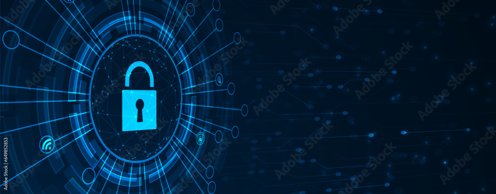 Wall mural cyber security and information or network protection. future technology web services for business an