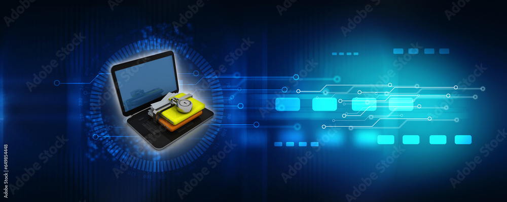 Aufkleber 3d rendering folder on laptop with lock