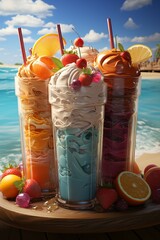 Colorful Beach-Themed Smoothies - Refreshing Tropical Drinks
